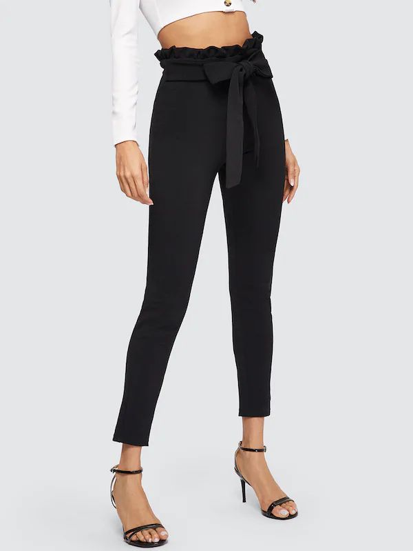 Cropped Trousers Belt Leggings with Bow