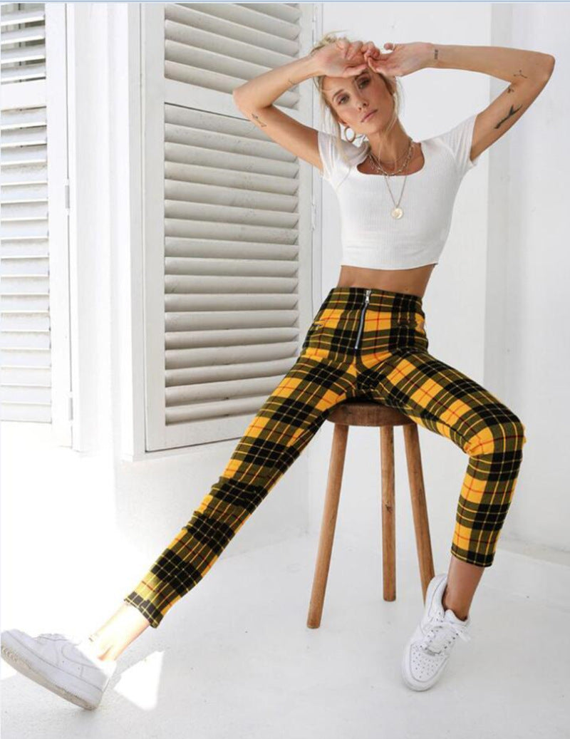 High Waist Plaid Leggings Pants