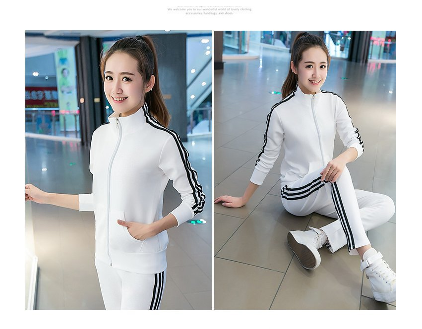 Spring and Autumn New Korean Fashion Running Sportswear Set Collar Three Bars Two Piece Set