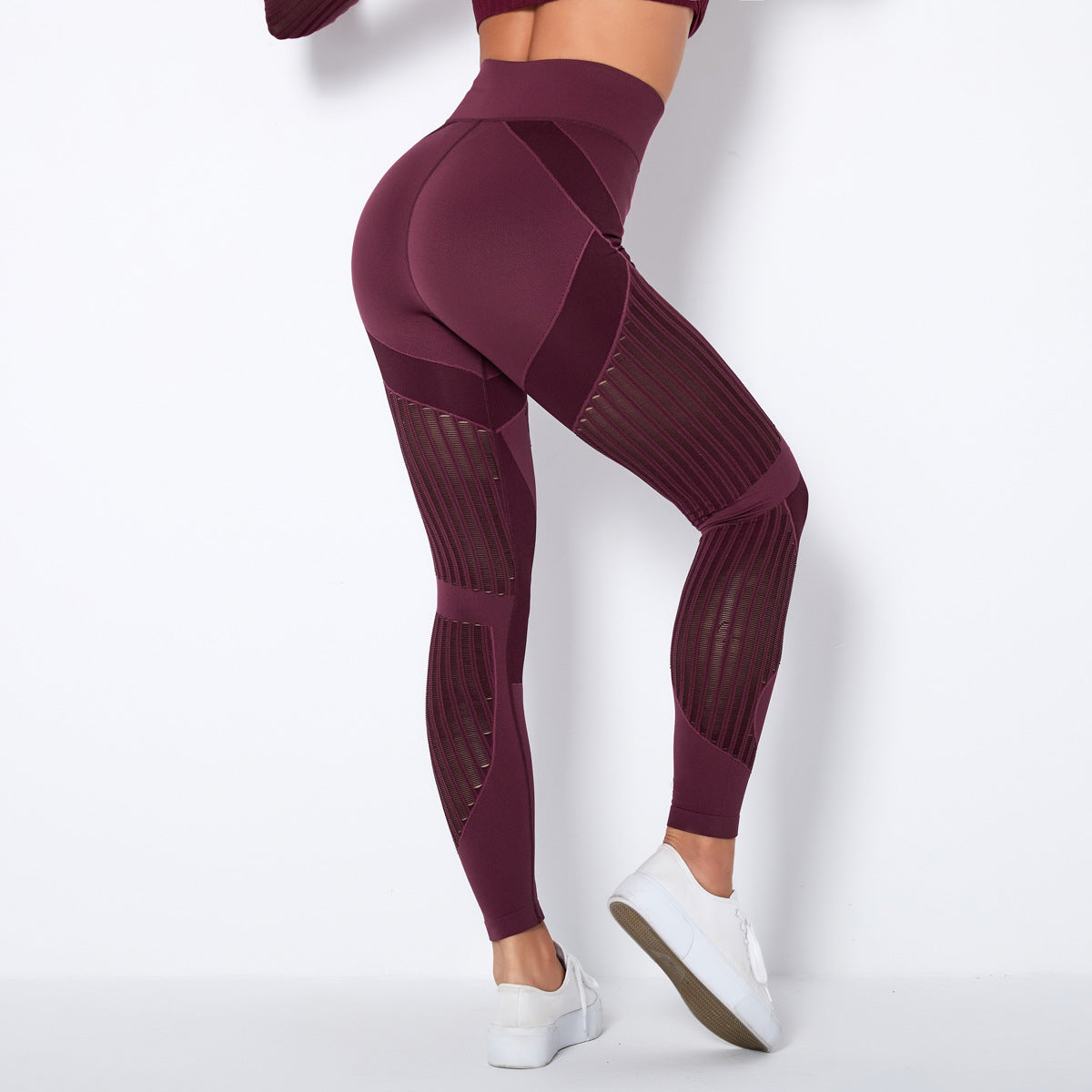 Seamless Mesh Knit Yoga Leggings High-Waist Hip-Lifting Sports Fitness