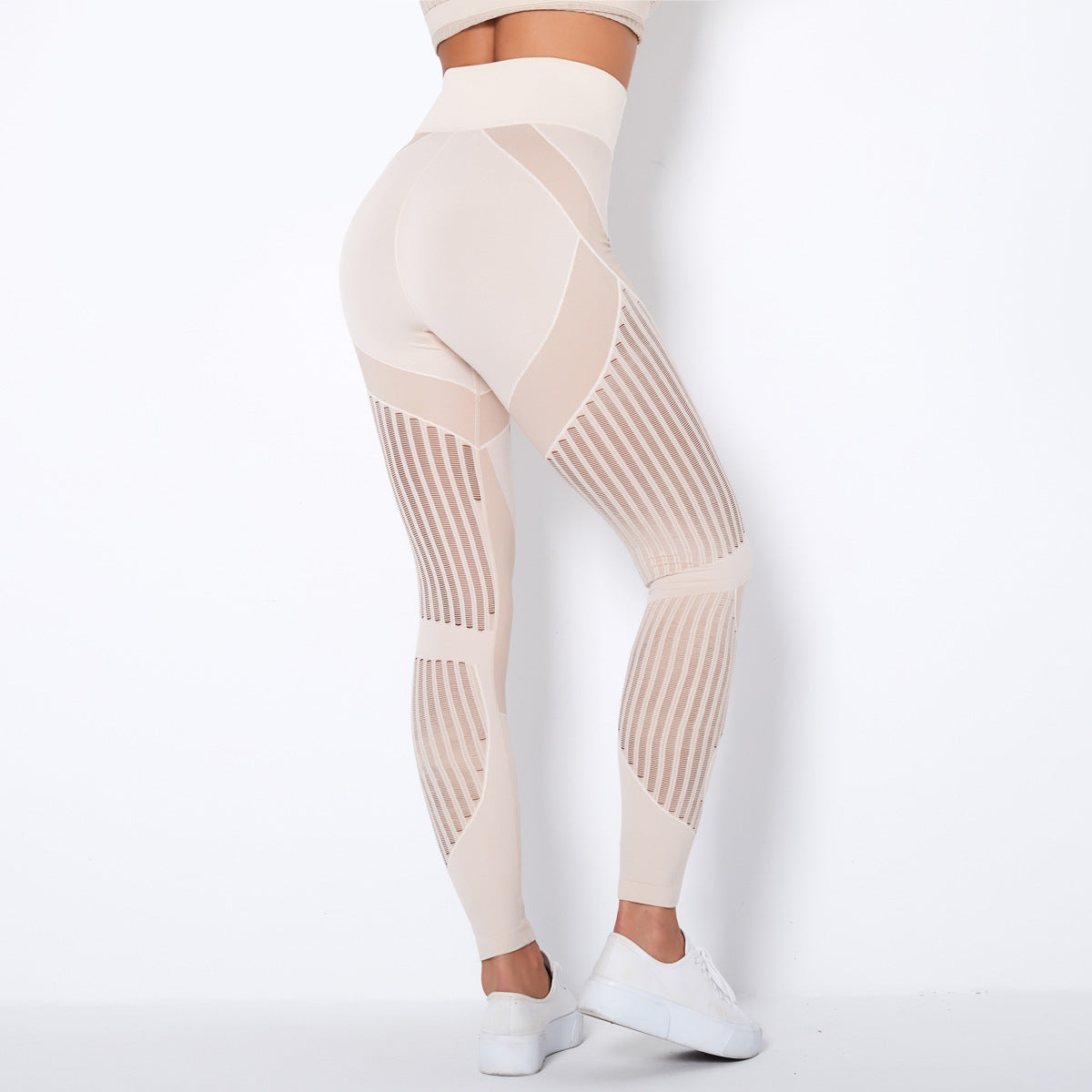 Seamless Mesh Knit Yoga Leggings High-Waist Hip-Lifting Sports Fitness