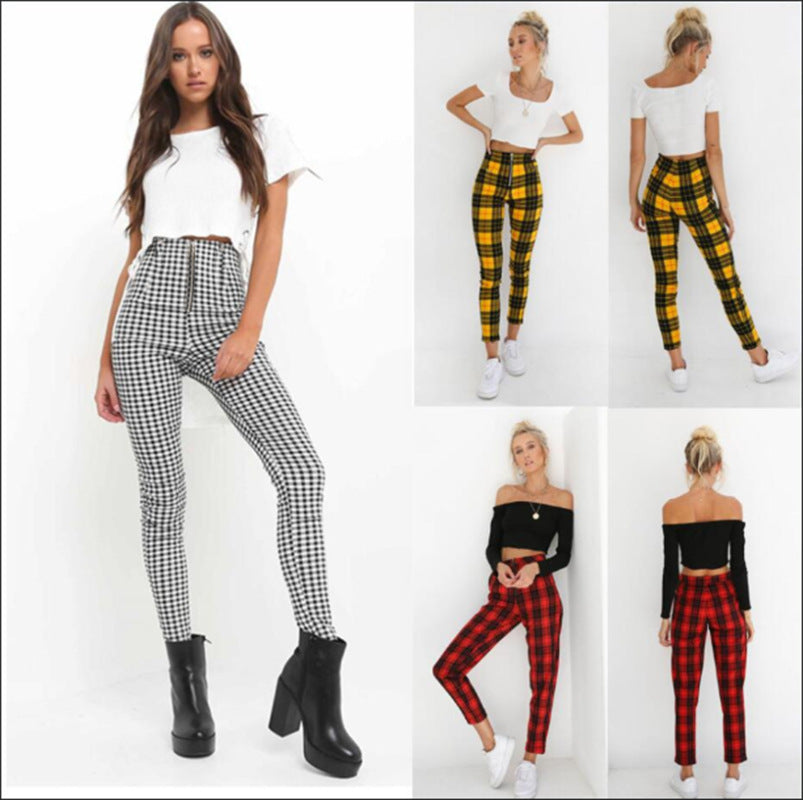 High Waist Plaid Leggings Pants