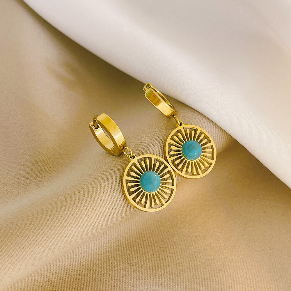 Turquoise Hollow Round Earrings