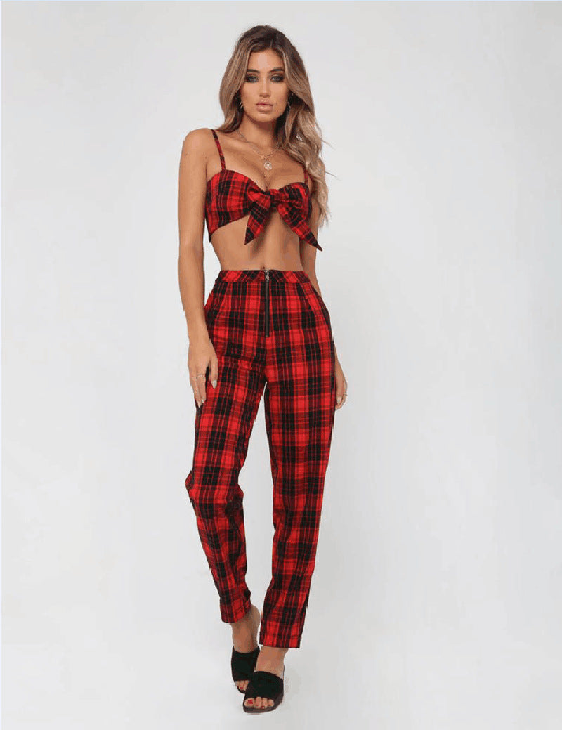 High Waist Plaid Leggings Pants