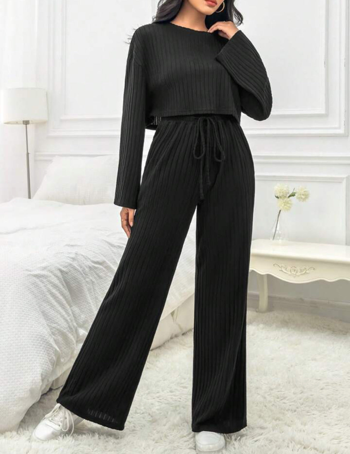 Casual Homewear Knitted Long Sleeve Women's Suit