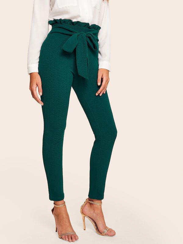 Cropped Trousers Belt Leggings with Bow