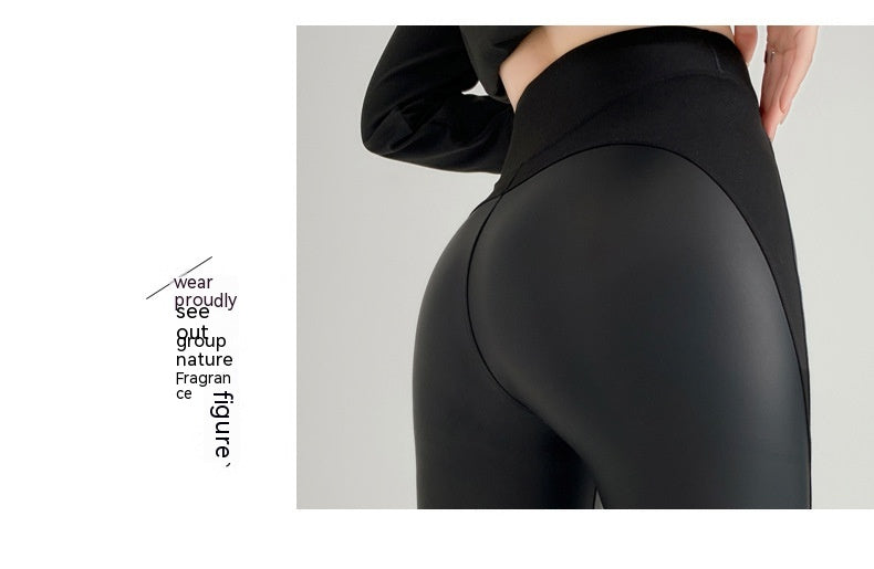 Autumn And Winter Stretch Tight Leather Pants Thin Velvet Weight Loss Pants Leggings