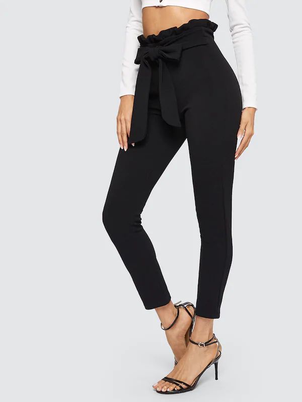 Cropped Trousers Belt Leggings with Bow