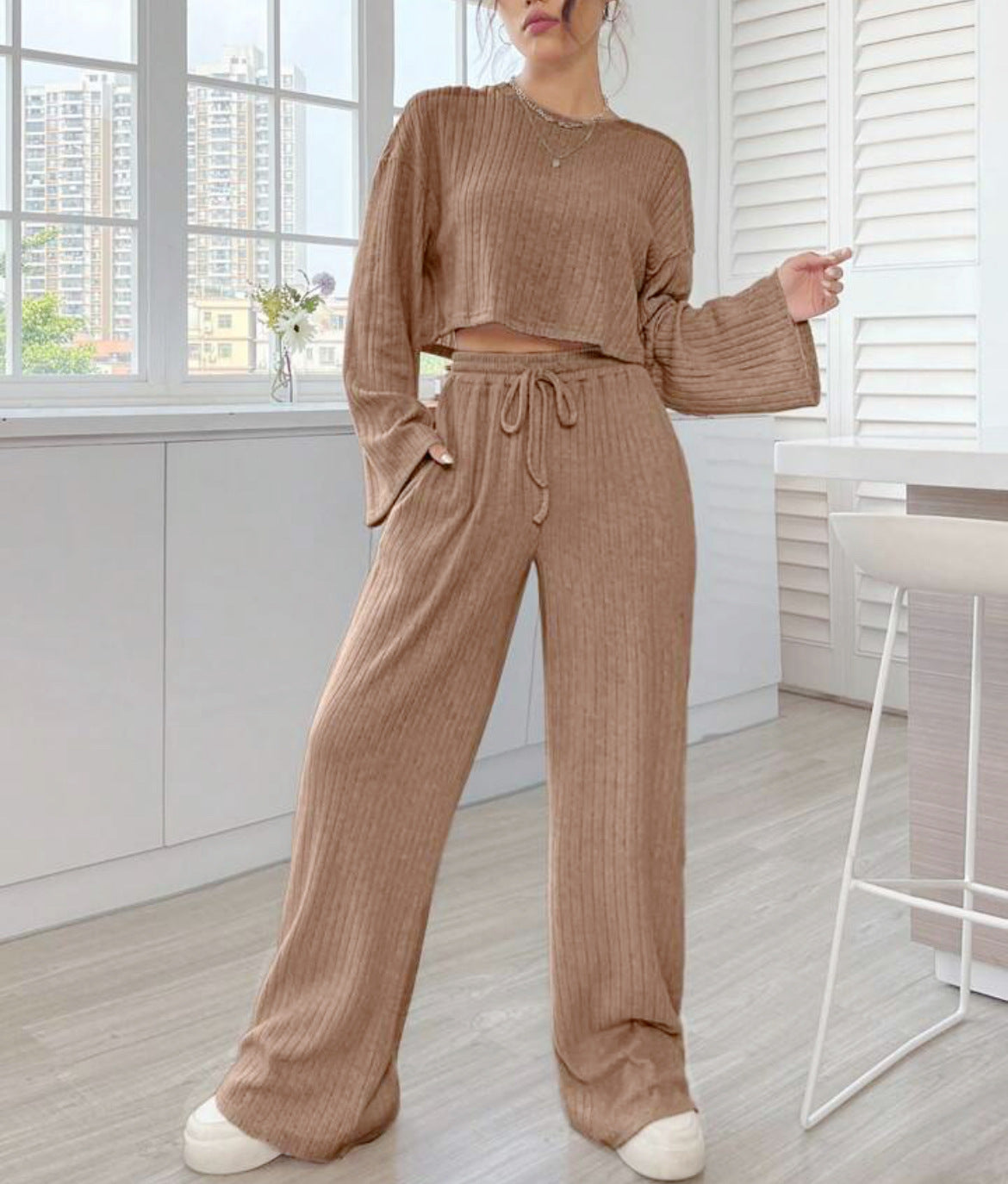 Casual Homewear Knitted Long Sleeve Women's Suit