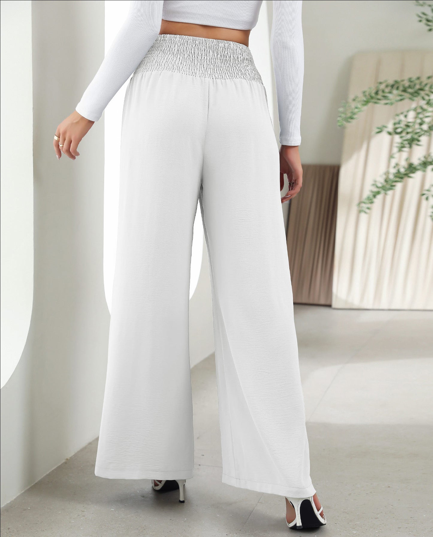 Straight Wide Leg Pants Elastic High Waist Casual Trousers