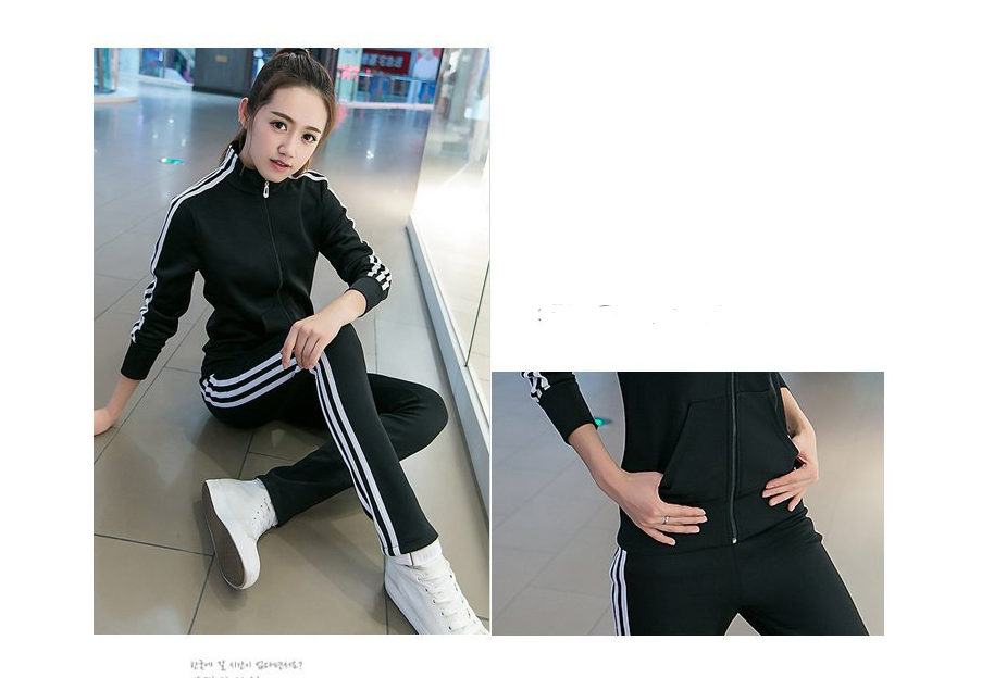 Spring and Autumn New Korean Fashion Running Sportswear Set Collar Three Bars Two Piece Set