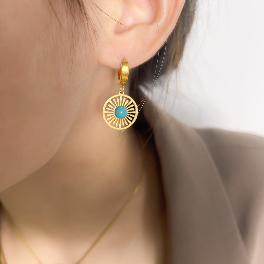 Turquoise Hollow Round Earrings