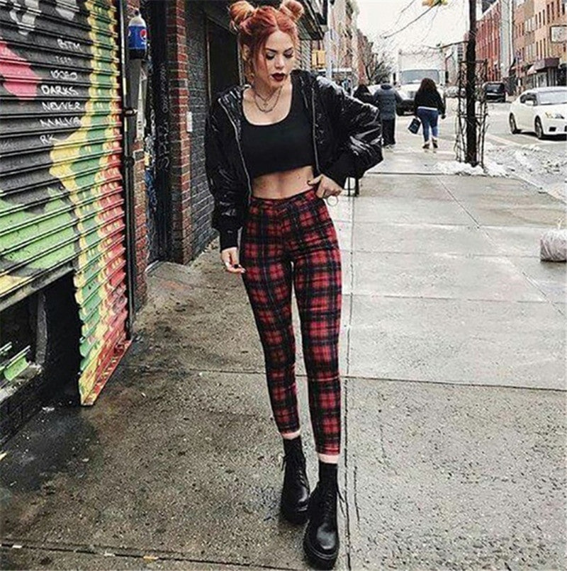 High Waist Plaid Leggings Pants