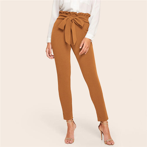 Cropped Trousers Belt Leggings with Bow