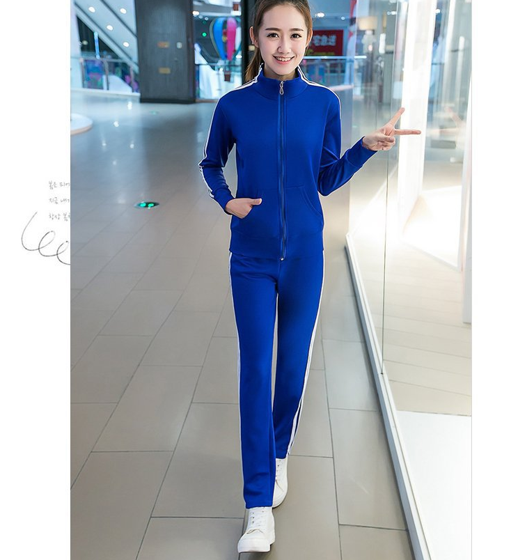 Spring and Autumn New Korean Fashion Running Sportswear Set Collar Three Bars Two Piece Set