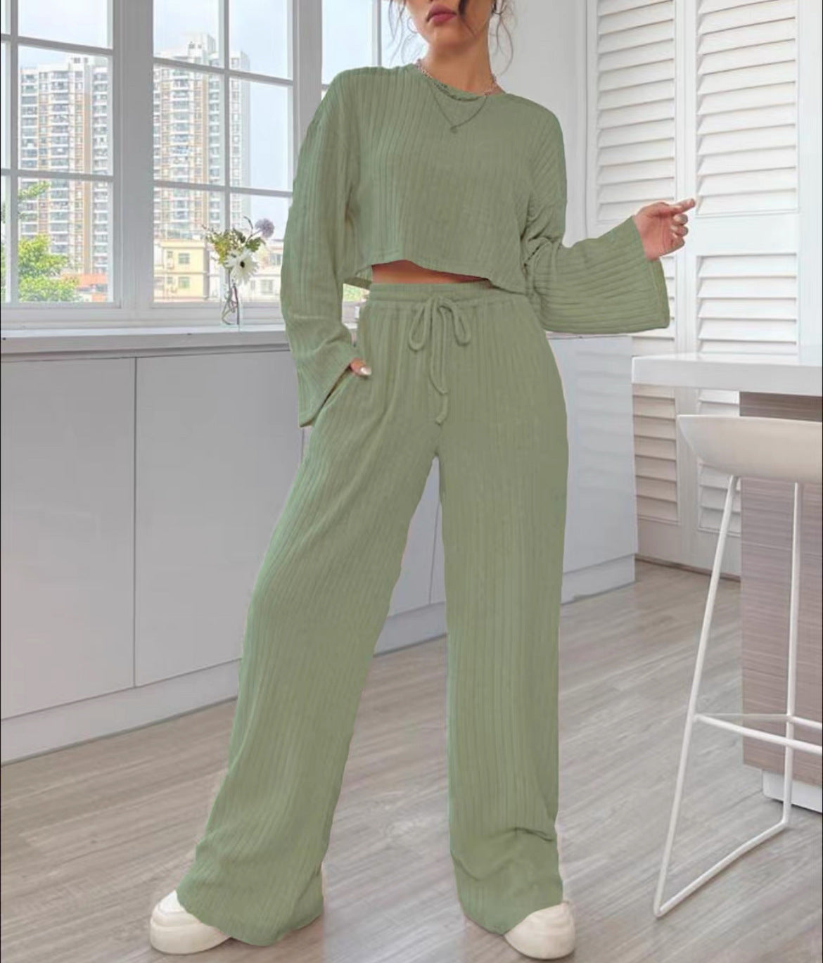 Casual Homewear Knitted Long Sleeve Women's Suit