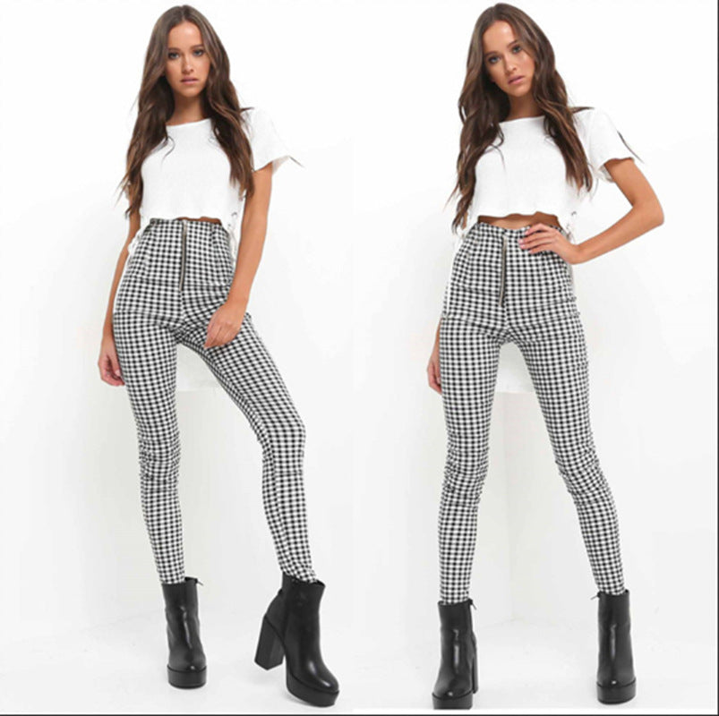 High Waist Plaid Leggings Pants