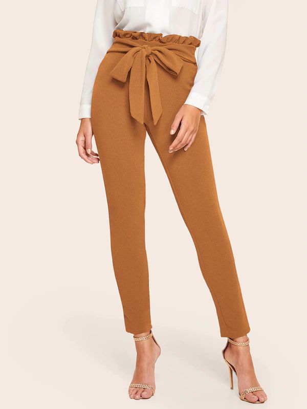 Cropped Trousers Belt Leggings with Bow