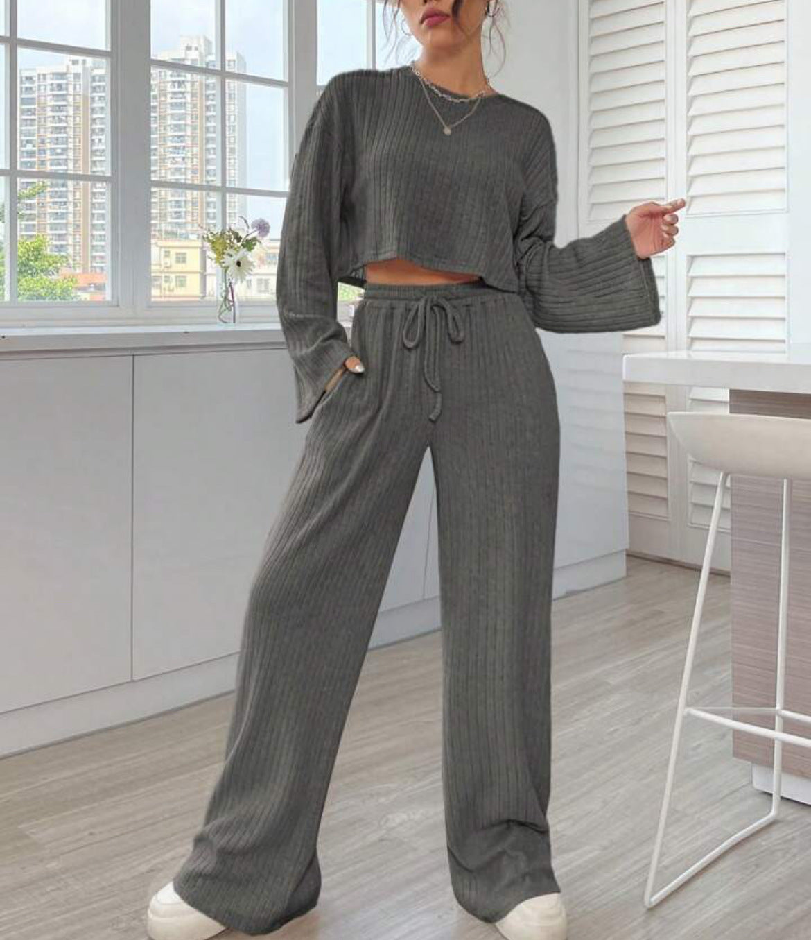 Casual Homewear Knitted Long Sleeve Women's Suit