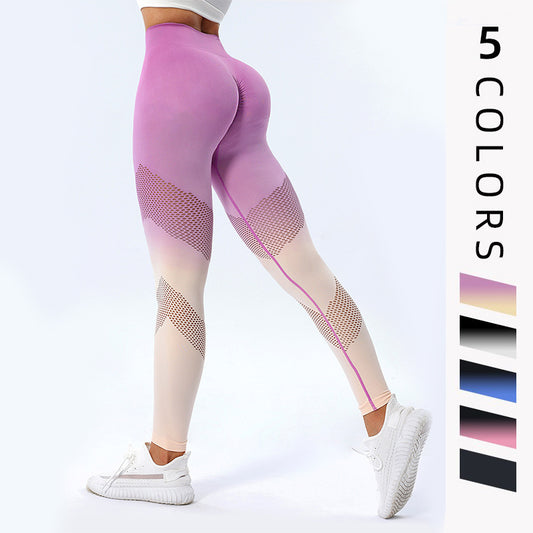 Hollow Gradient Design Printed Yoga Pants Seamless High Waist Hip Lifting Fitness Leggings For Quick Drying Trousers