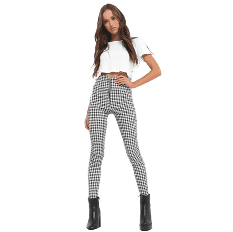 High Waist Plaid Leggings Pants