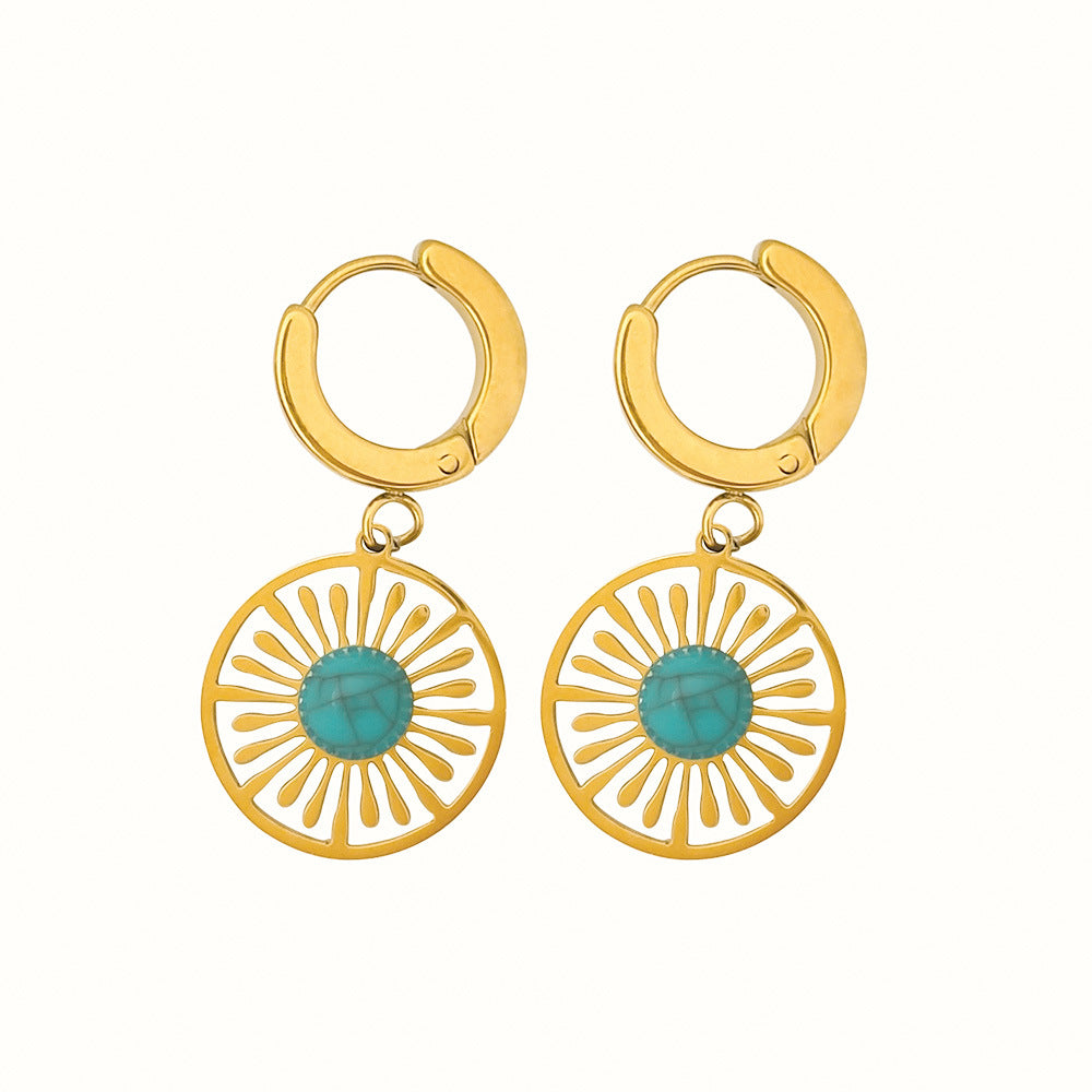 Turquoise Hollow Round Earrings