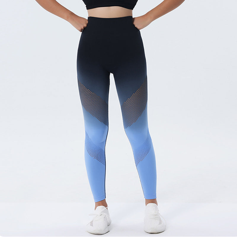 Hollow Gradient Design Printed Yoga Pants Seamless High Waist Hip Lifting Fitness Leggings For Quick Drying Trousers