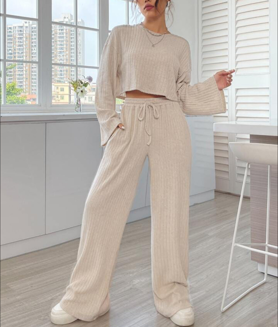 Casual Homewear Knitted Long Sleeve Women's Suit