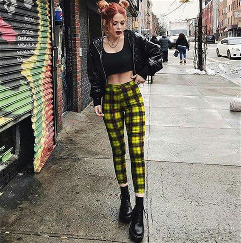 High Waist Plaid Leggings Pants