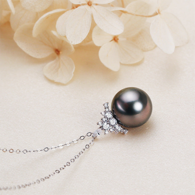 Black Pearl 18K Gold Pendant S925 Silver Necklace