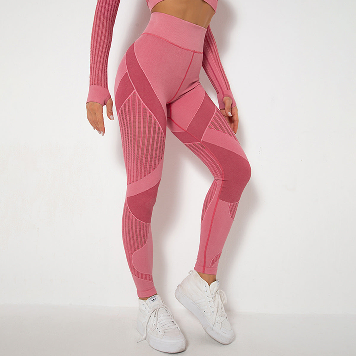 Seamless Mesh Knit Yoga Leggings High-Waist Hip-Lifting Sports Fitness