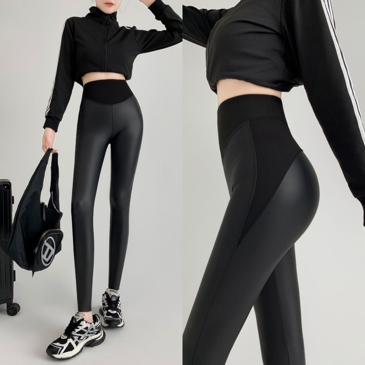 Autumn And Winter Stretch Tight Leather Pants Thin Velvet Weight Loss Pants Leggings