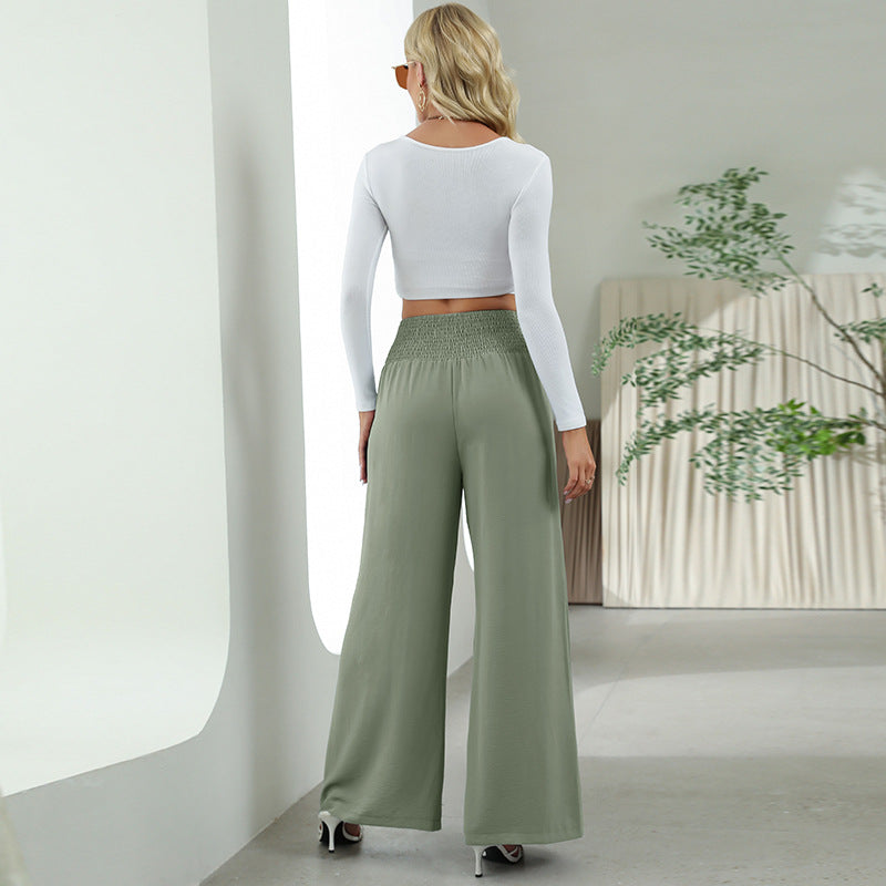 Straight Wide Leg Pants Elastic High Waist Casual Trousers