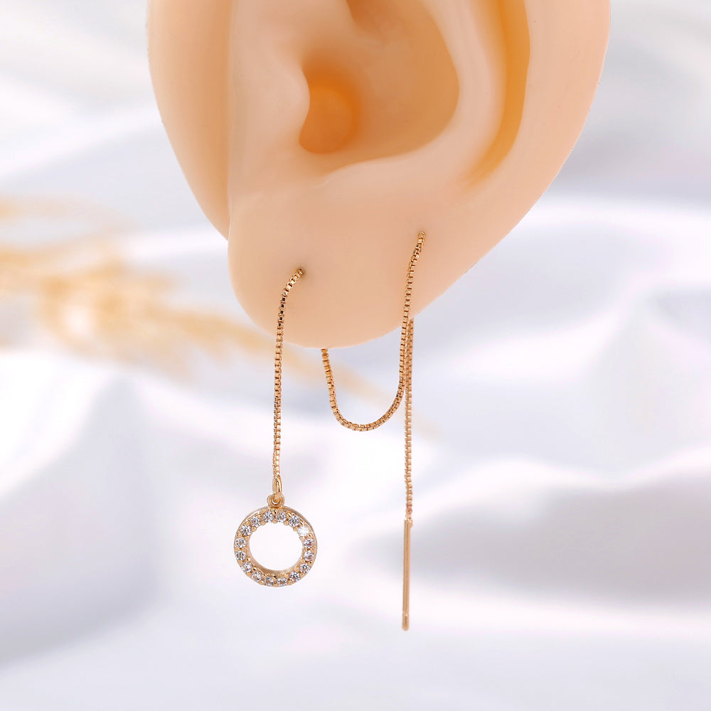 Gold Circle Long Tassel Ear Wire