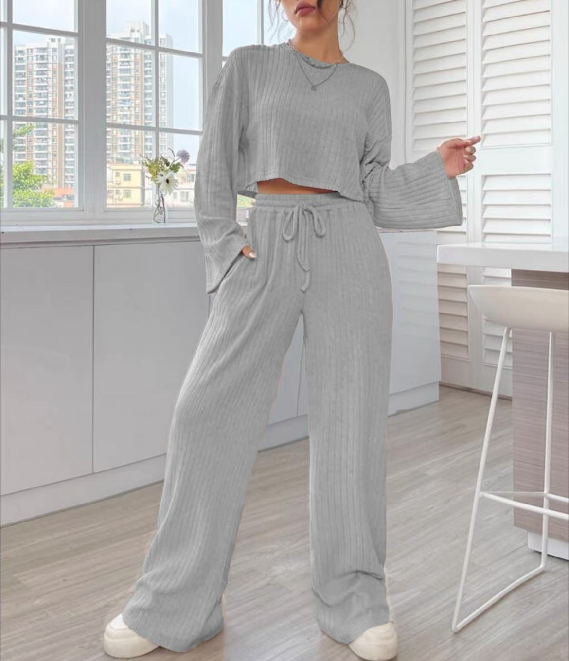 Casual Homewear Knitted Long Sleeve Women's Suit