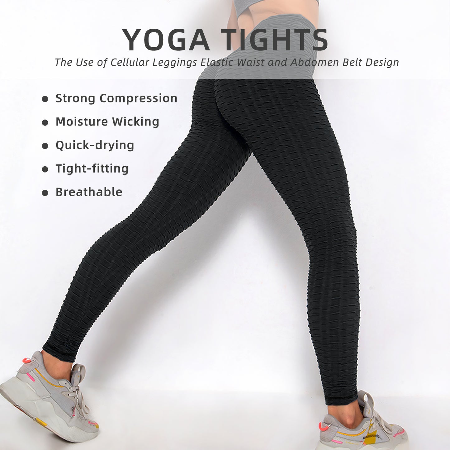 Women Leggings Bubble Textured Leggings Butt Lifting Yoga Pants [Black]