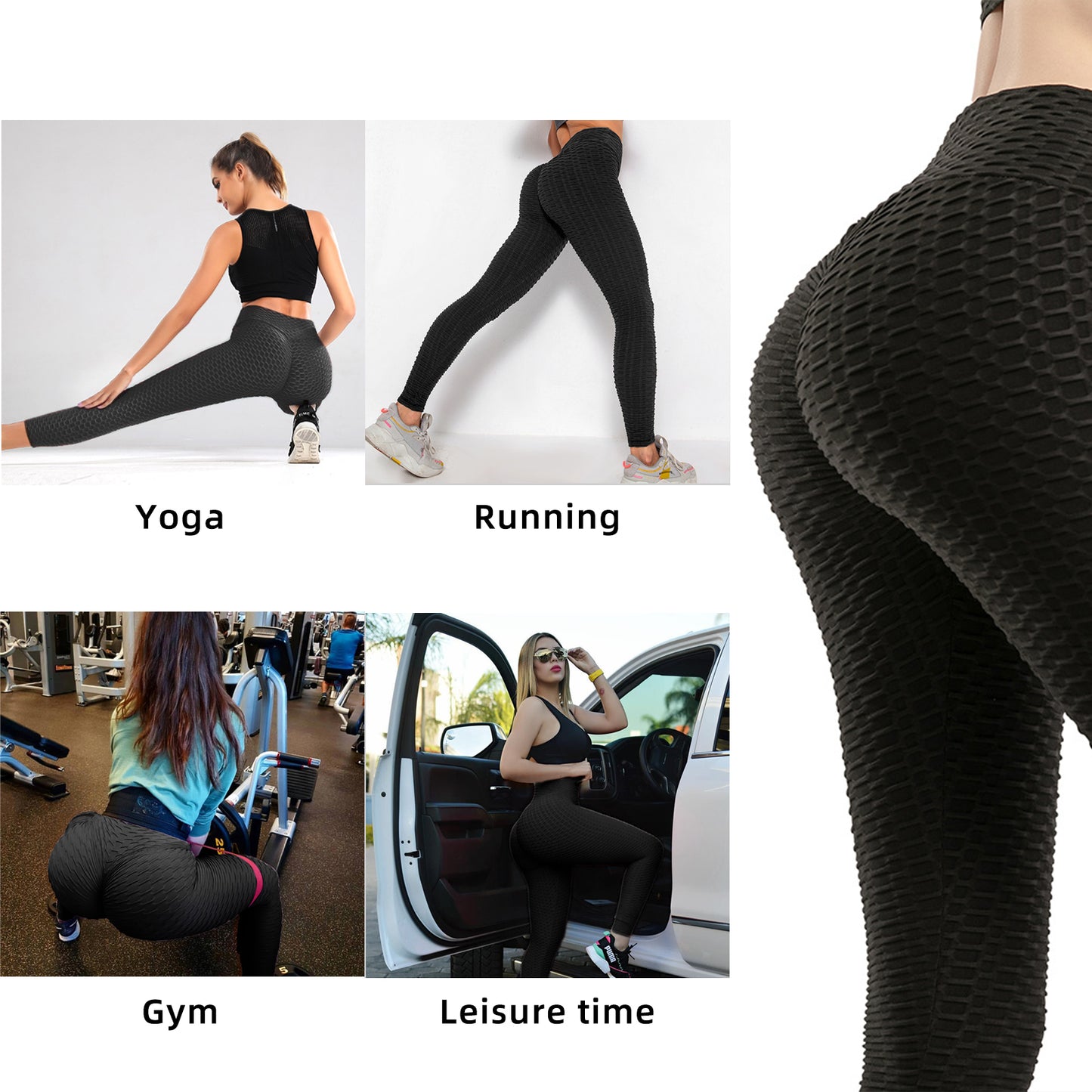 Women Leggings Bubble Textured Leggings Butt Lifting Yoga Pants [Black]