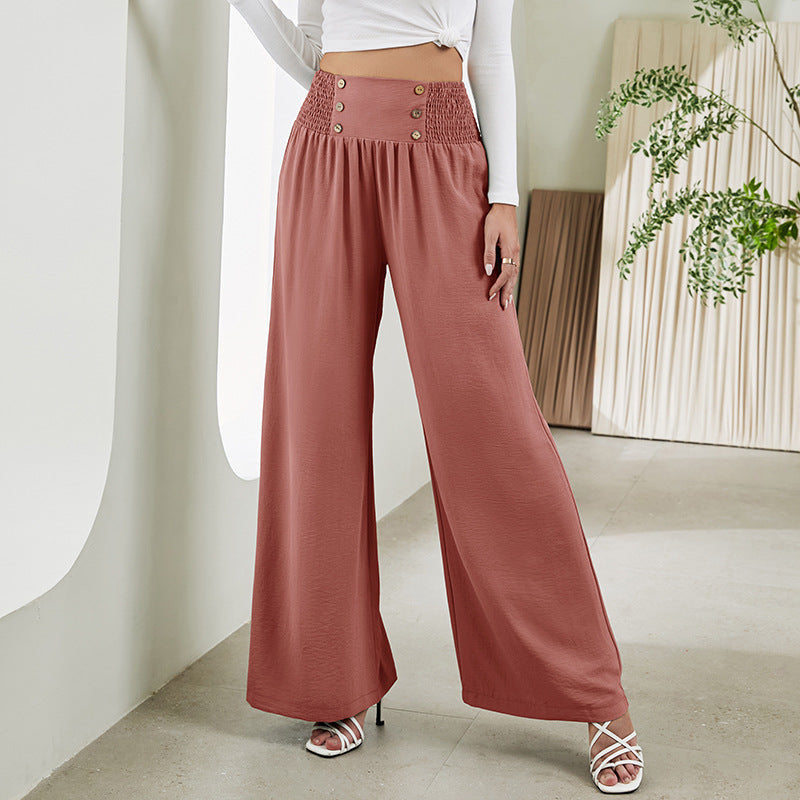 Straight Wide Leg Pants Elastic High Waist Casual Trousers