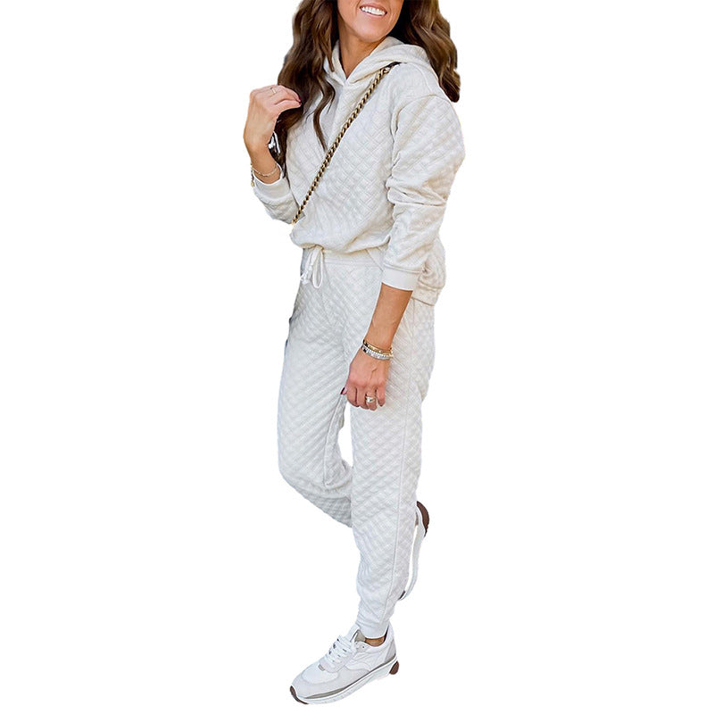 Solid Color Texture Two-piece Set Women Simple All-matching Hooded Long Sleeve Casual Suit Women