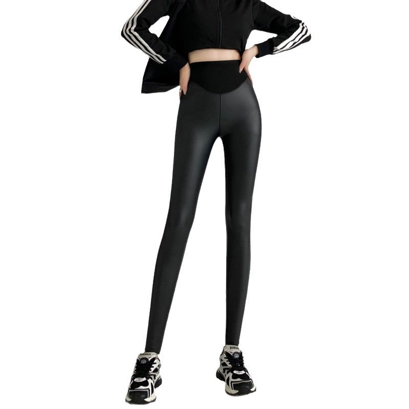 Autumn And Winter Stretch Tight Leather Pants Thin Velvet Weight Loss Pants Leggings