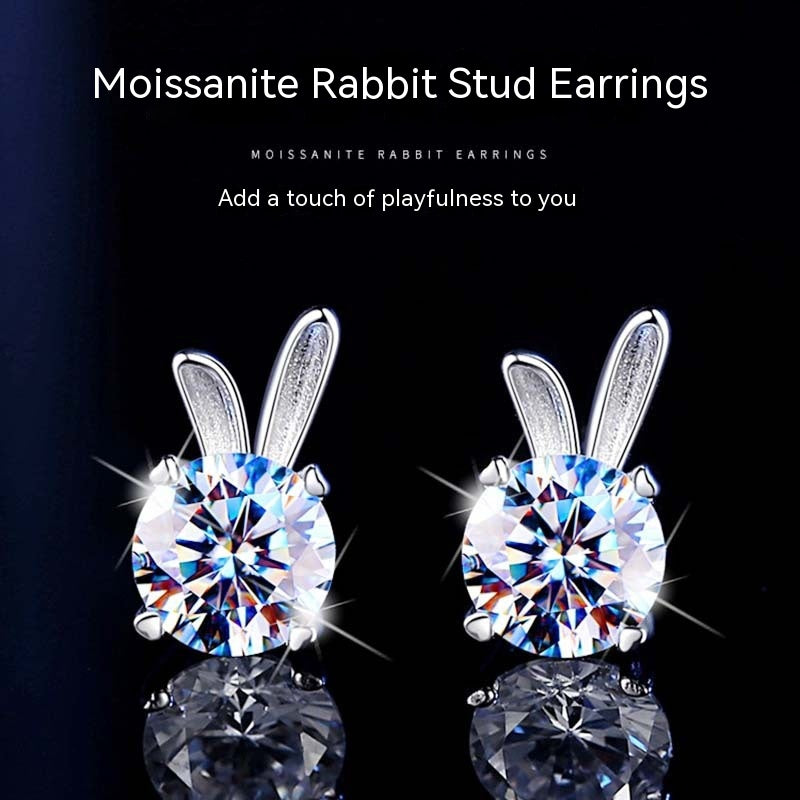 Rabbit Moissanite Sterling Silver Earrings