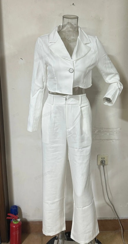 Fashion Home Simple Asymmetric Long Pure White Trousers